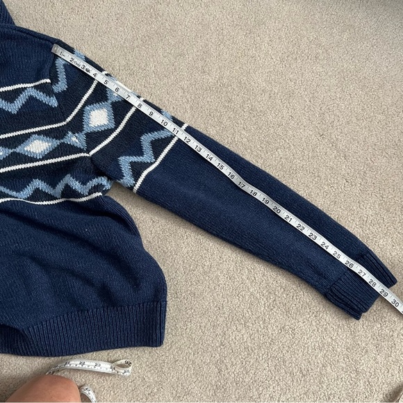 GAP 2016 Mens Geo Shape Cotton Blend Navy Shawl Collar Heavy Knit Cardigan - Picture 7 of 11